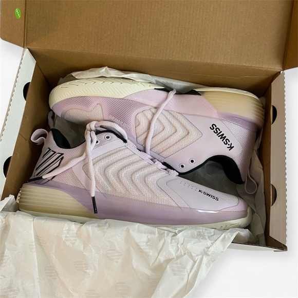 K-Swiss women’s ULTRASHOT 3 ORCHID ICE/BLANC DE BLANC/BLACK sneakers NIB sz 10 - Picture 2 of 8